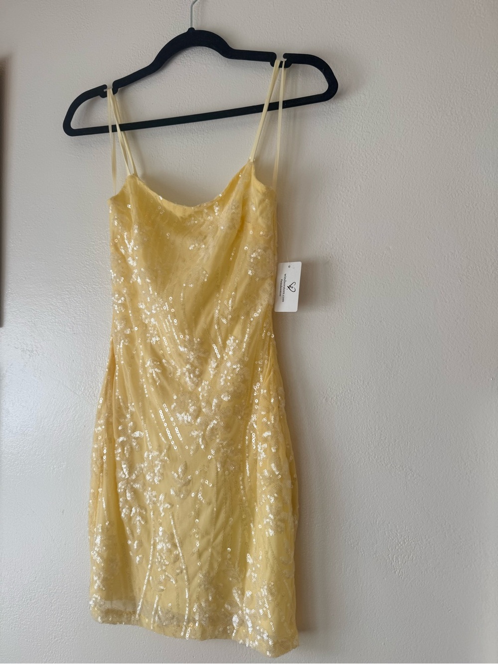 Windsor Yellow Sequin Spaghetti Strap Mini Dress - Picture 2 of 6